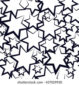 Abstract background with dark blue stars, perfect seamless pattern for card, cover, wall paper, fabric and interior design, vector illustration, geometric outline star