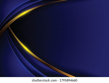 Fondo abstracto en tonos azules oscuros en capas con curvas doradas. vector