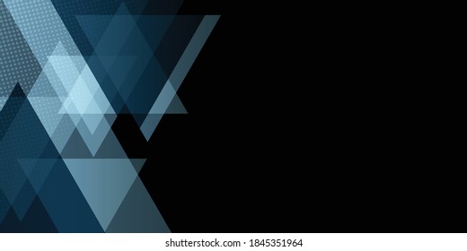 Abstract background dark blue with triangle and halftone decoration. Black gradient geometric texture design for presentation background