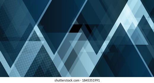 Abstract background dark blue with triangle and halftone decoration. Black gradient geometric texture design for presentation background