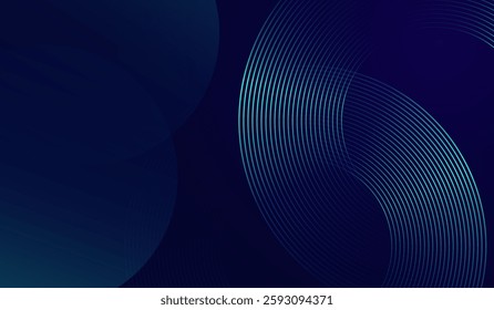 Abstract background with Dark blue background with visually dynamic tech-themed backdrop with smooth gradient curves and luminescent blue rings design