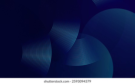 Abstract background with Dark blue background with visually dynamic tech-themed backdrop with smooth gradient curves and luminescent blue rings. vector illustration.
