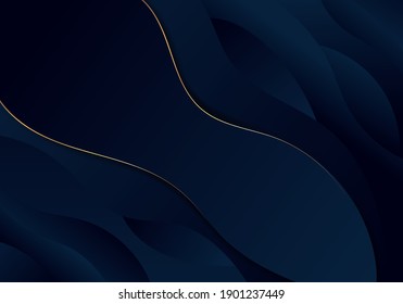 Antecedentes abstractos ola azul oscuro con estilo lujoso de línea dorada ondulada. Ilustración del vector