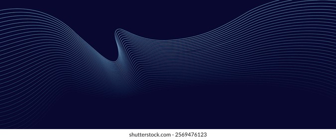 Abstract background with dark blue background and wavy blue lines. The blue color and lines create a dynamic, flowing texture. Modern wavy line pattern background. Blue background vector.
