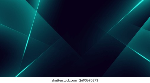 Abstract background in dark blue-green tones, gradual from light blue to deep dark blue, with geometric shapes layered over each other and some lines of light running through the space.