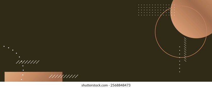 Abstract background with dark brown background, featuring geometric shapes and gradients. Brown and copper tones add a modern texture. Circle pattern background vector. Brown background.