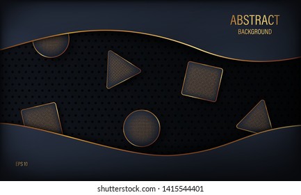 Abstract background of dark color, balls with gold inserts. Vector illustration.