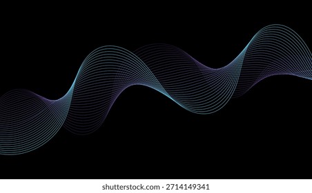 Abstract background with dark flowing wave lines on black backdrop.