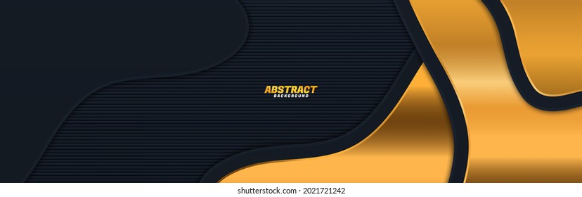Abstract background dark geometric overlapping layer with shadow with gold line luxury style. Vector illustration