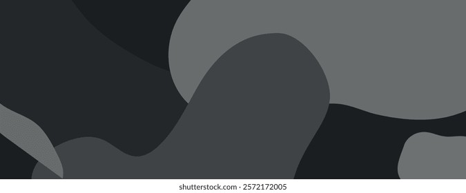 Abstract background with dark gray and gray colors, featuring smooth, flowing shapes. The background has a modern, fluid texture. Camouflage background vector. Black background.