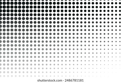 Abstract background with dark gray dots. Vector illustration of gradient dots of different sizes isolated on white background. Halftone effect. Pop art.