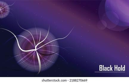 Abstract Background Dark outer space Use a gradation of dark blue-purple tones, surrounded by stars, and planets. The circle represents the symbol of a black hole.