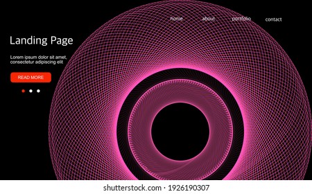 Abstract background. Dark background with a pink linear swirl. Template for a landing page, cover, banner. Design for a website. Vector illustration