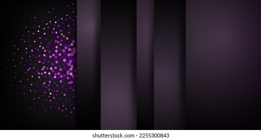 Abstract background in dark purple colors with several overlapping surfaces with shadows and a lot of small sparkles