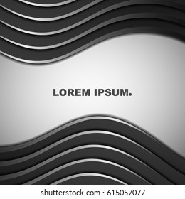 Abstract background of dark, shiny, metallic, wavy bands. Bright background for writing your own text. Banner for the website. Modern style