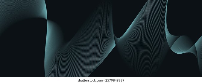 Abstract background with dark background and teal lines. The background features flowing teal waves and a smooth texture. Minimal abstract wavy gradient vector background