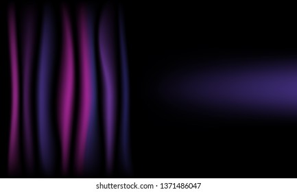 Abstract background dark violet silk cloth curtain half open with copy space