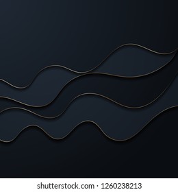Abstract background with dark waves. 3D paper effect. Vector illustration.