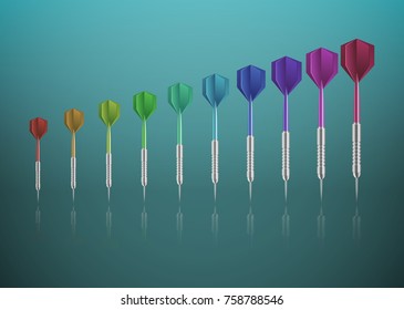 Abstract background, darts of different colors. On a green background with reflection. Eps 10