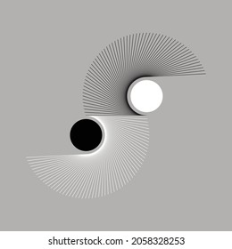 Abstract background Day and Night concept. Yin and Yang symbol. Creative geometric lines as sun or logo, icon, tattoo.