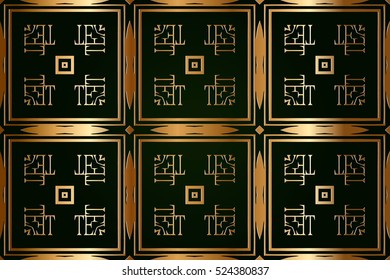 abstract background decoration decorative element geometric shapes of squares and font monograph in gold