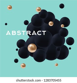 abstract background decorative balls 3D vector ,black and bronze, on green background