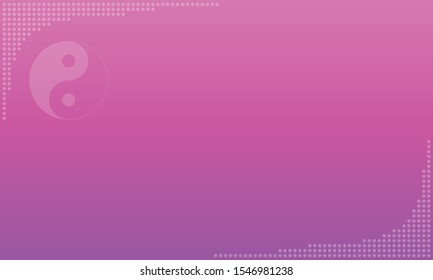 Abstract background with decorative corner elements and yin yang symbol on  a pink gradient

Decorative element is made in the form of bright dots and is located in bottom right and top left corner