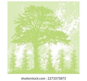 abstract background with decorative grass spots and trees