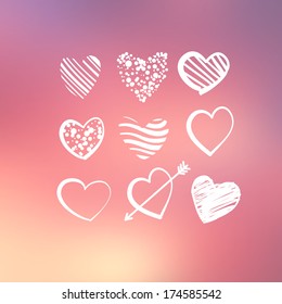 Abstract background with decorative hearts. Greeting card concept. Sketch vector illustration for romantic design