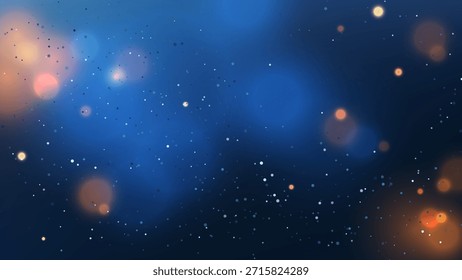 Fondo Abstractas azul profundo y tonos oscuros, iluminado por suaves luces bokeh de color naranja brillante y azul brillante Plantilla mágica y festiva para Navidades, año Nuevo o promociones de vacaciones de invierno