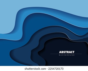 Abstract background with deep blue paper cut effect and place for your text. Nice fresh blue background for banner flyer header or social media status