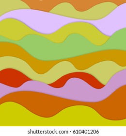 Abstract background. Deepening voluminous objects, from wavy colored lines.