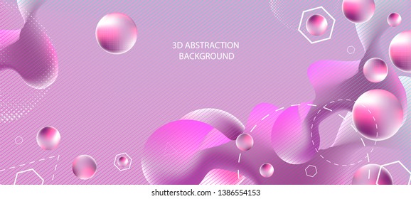 Abstract background delicate shades of purple blue pink decorative balls futuristic modern design 3d vector illustration pearls trendy