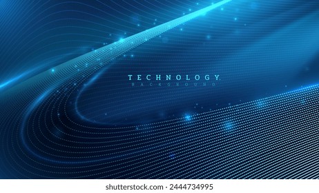 Abstract background depicting a blue digital wave made of particle dots, representing data flow or network communication technology. Vector illustration.