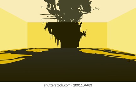 abstract background depicting a room with stains on the walls, ceiling and floor in yellow-black shades for interior decoration  rooms and scenes