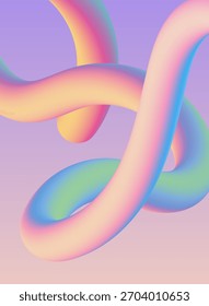 Abstract background design with 3d pastel colored tubes in pastel colors