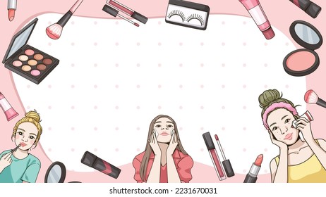 Abstract background design, About female care and cosmetics frame, Abstract vector banner design. Concept for beauty salon, Woman beautify makeup, vector illustration.