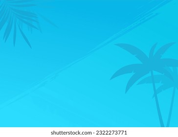 diseño de fondo abstracto en color azul con silueta ilustrativa de hoja de palma y árbol de coco