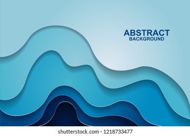 Abstract background design with blue paper cut shapes. Paper cut vector illustration for banner, presentation, and invitation. Paper art and craft style.