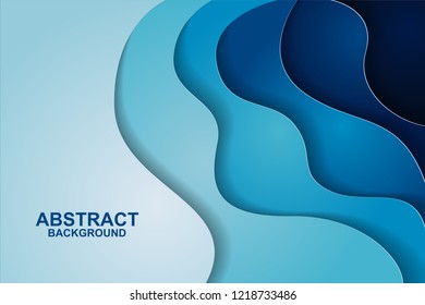 Abstract background design with blue paper cut shapes. Paper cut vector illustration for banner, presentation, and invitation. Paper art and craft style.