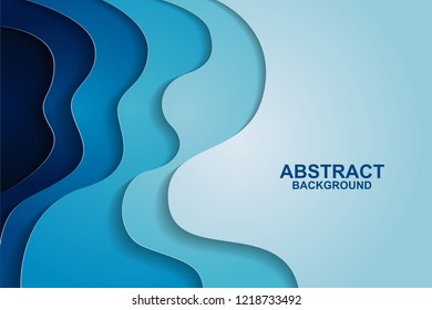 Abstract background design with blue paper cut shapes. Paper cut vector illustration for banner, presentation, and invitation. Paper art and craft style.