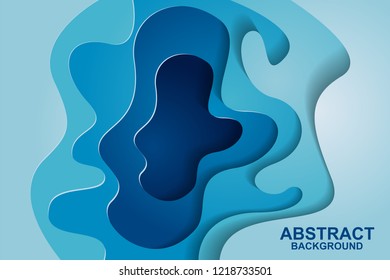 Abstract background design with blue paper cut shapes. Paper cut vector illustration for banner, presentation, and invitation. Paper art and craft style.
