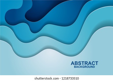 Abstract background design with blue paper cut shapes. Paper cut vector illustration for banner, presentation, and invitation. Paper art and craft style.