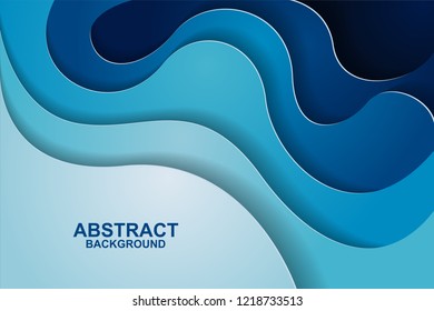 Abstract background design with blue paper cut shapes. Paper cut vector illustration for banner, presentation, and invitation. Paper art and craft style.