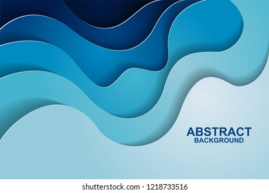 Abstract background design with blue paper cut shapes. Paper cut vector illustration for banner, presentation, and invitation. Paper art and craft style.