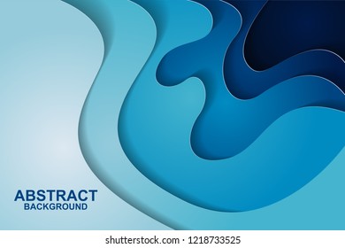 Abstract background design with blue paper cut shapes. Paper cut vector illustration for banner, presentation, and invitation. Paper art and craft style.