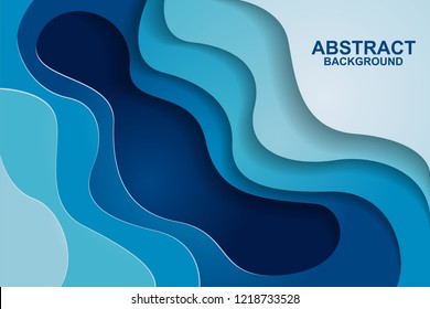 Abstract background design with blue paper cut shapes. Paper cut vector illustration for banner, presentation, and invitation. Paper art and craft style.