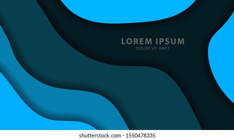 Abstract background design with blue paper cut shapes. Vector wave illustration