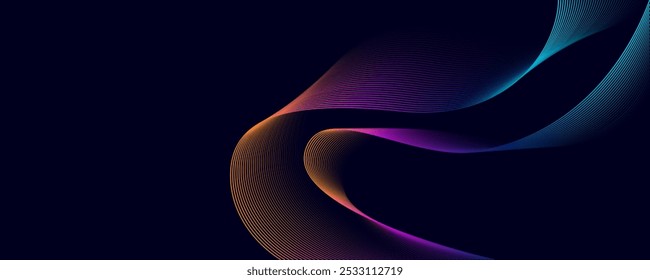 Diseño de fondo Abstractas con patrón de líneas onduladas azul, amarillo y rosa o púrpura. Ilustración vectorial Horizontal para el lujo digital de Anuncio de negocios, cubierta contemporánea, lujo premium.
