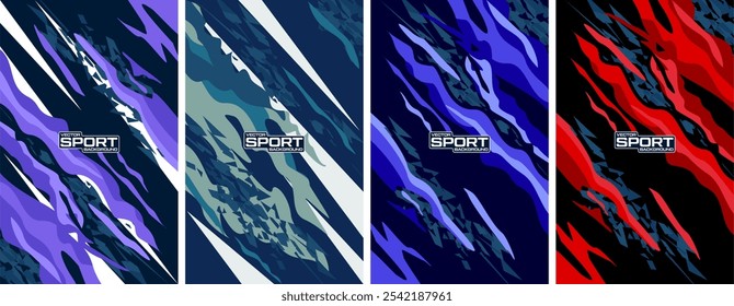 Coleção de design de fundo abstrato - venda de fundo esporte, vetores para jersey, gamer, esporte, carro de corrida, rali e aventura pronto para imprimir. Conjunto de Ilustração de Vetor.